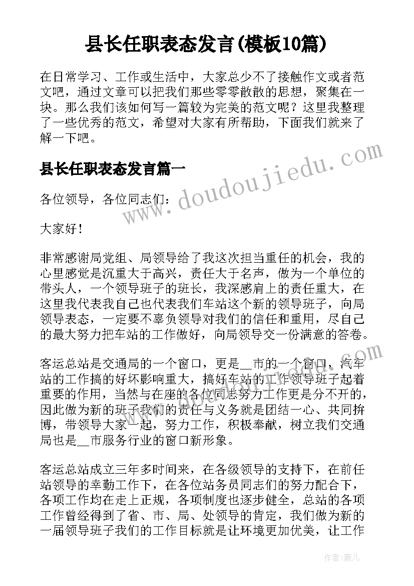 县长任职表态发言(模板10篇)