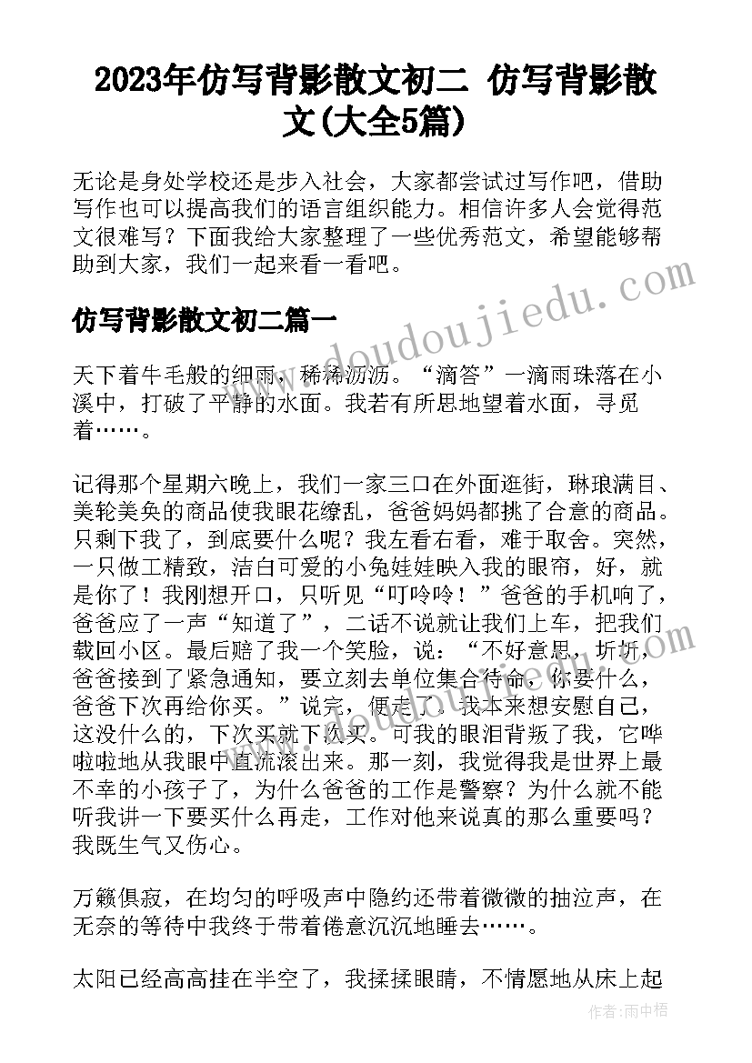 2023年仿写背影散文初二 仿写背影散文(大全5篇)