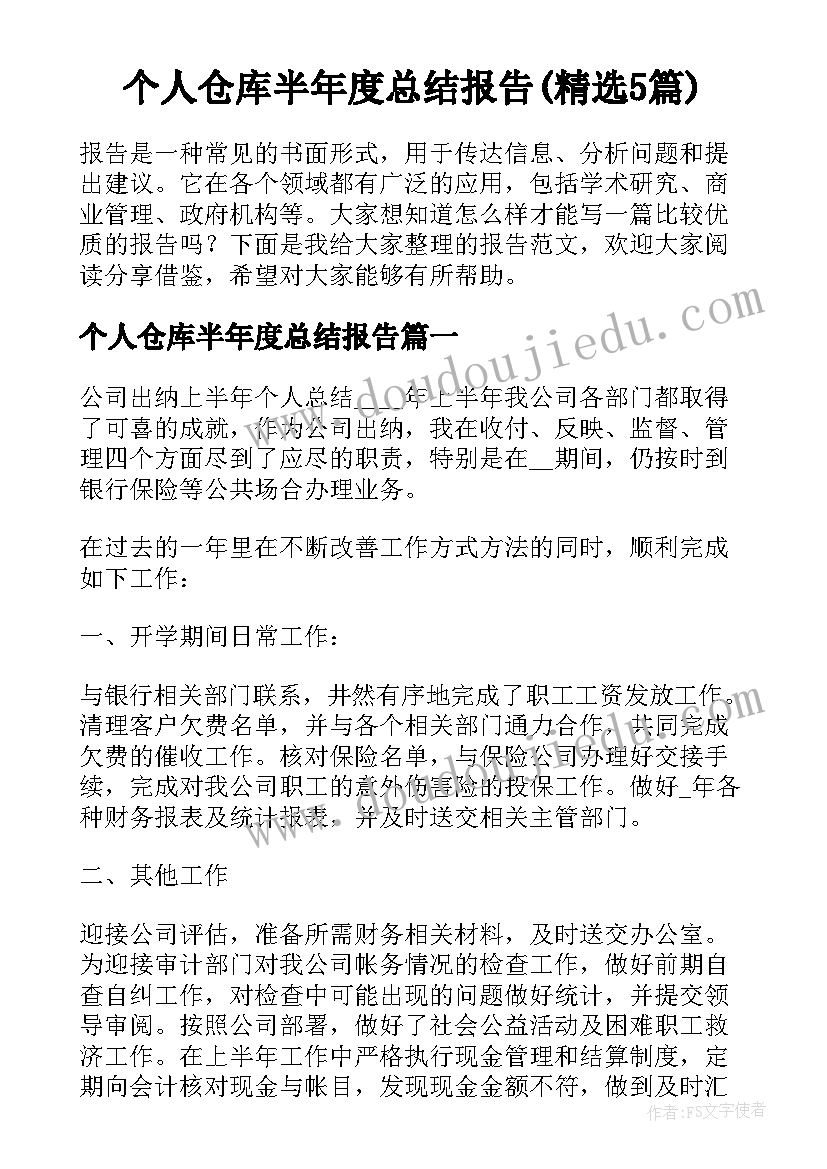 个人仓库半年度总结报告(精选5篇)