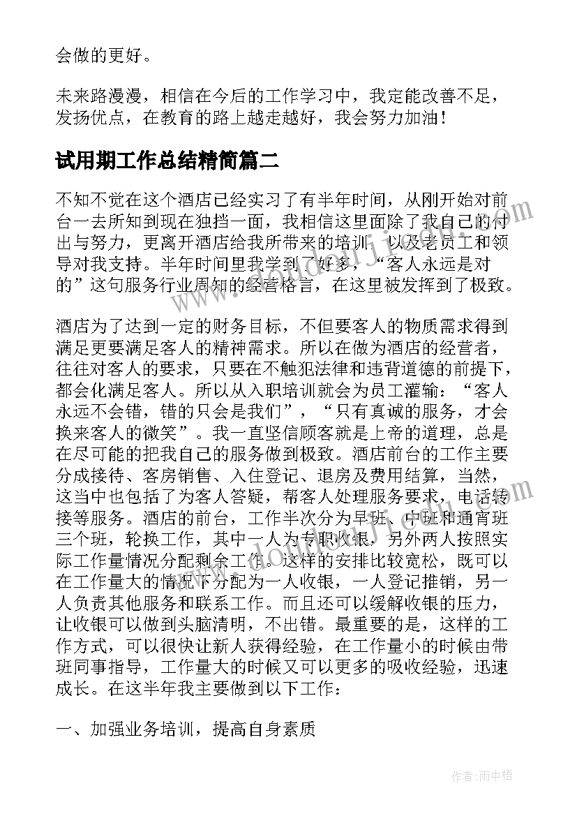 试用期工作总结精简(大全5篇)