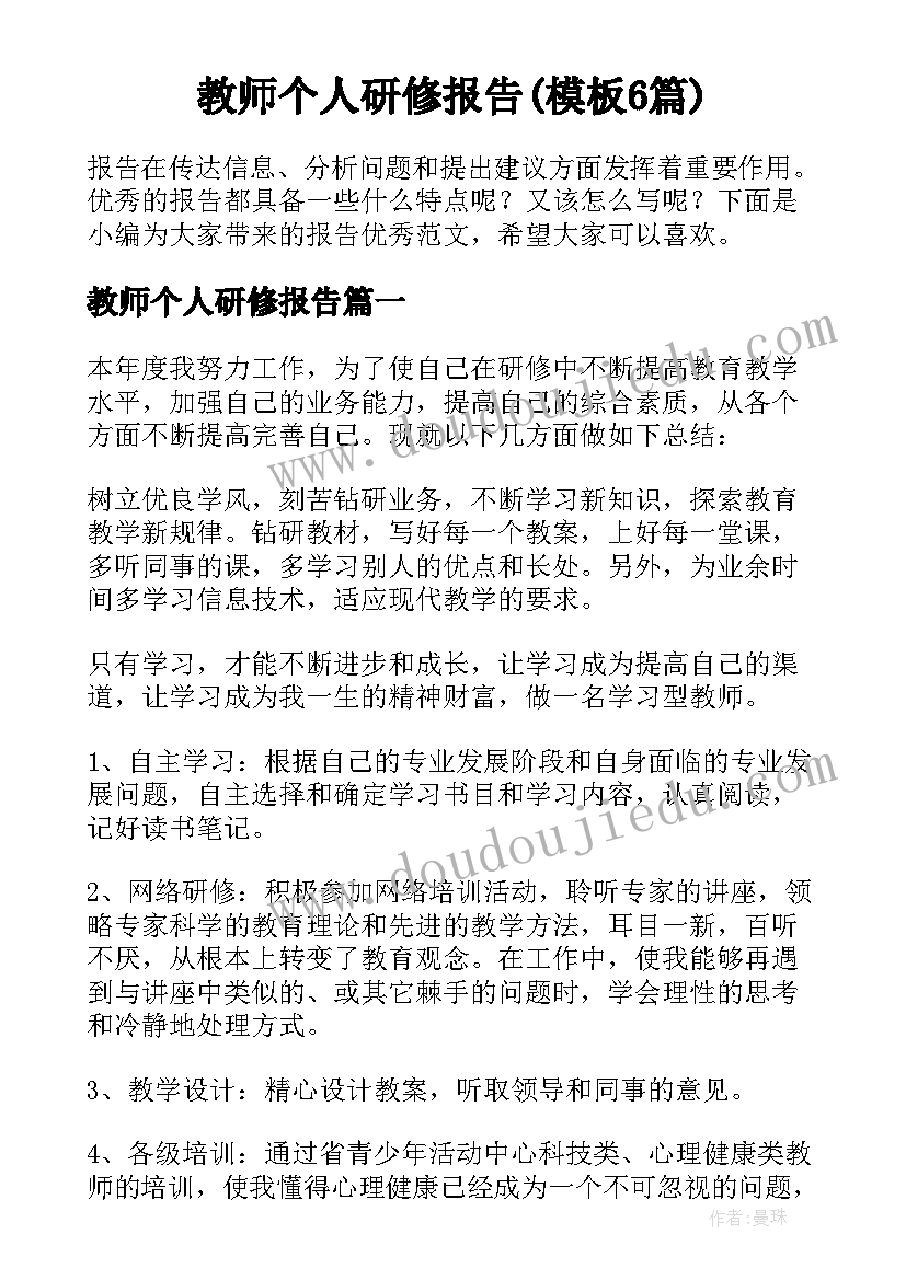 教师个人研修报告(模板6篇)