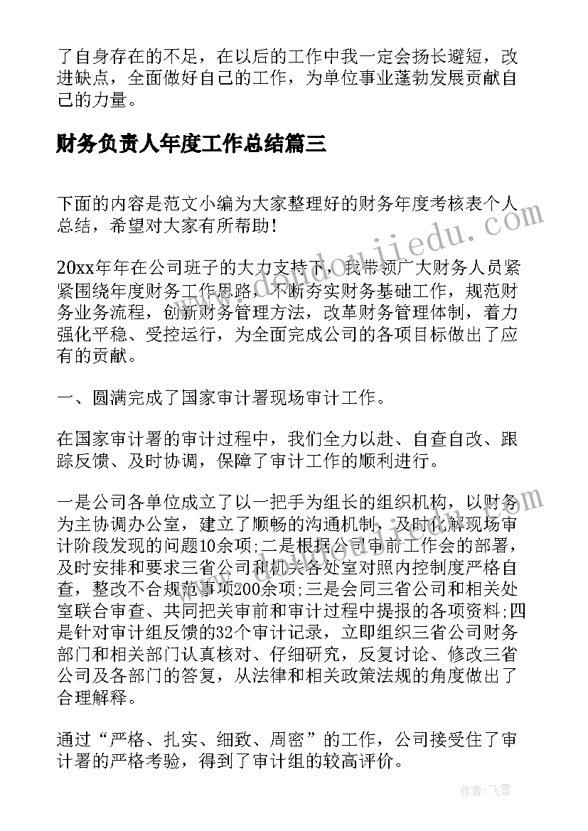 最新财务负责人年度工作总结 财务年度考核个人总结(精选6篇)