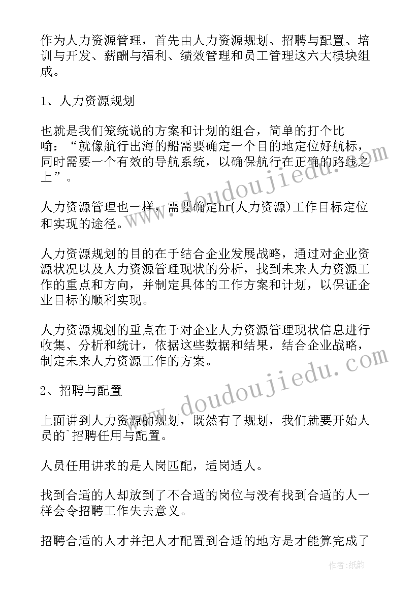 2023年人力资源管理的心得 人力资源管理学习心得体会(通用5篇)