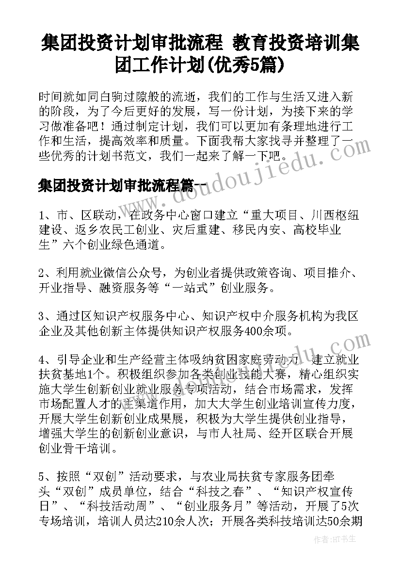 集团投资计划审批流程 教育投资培训集团工作计划(优秀5篇)