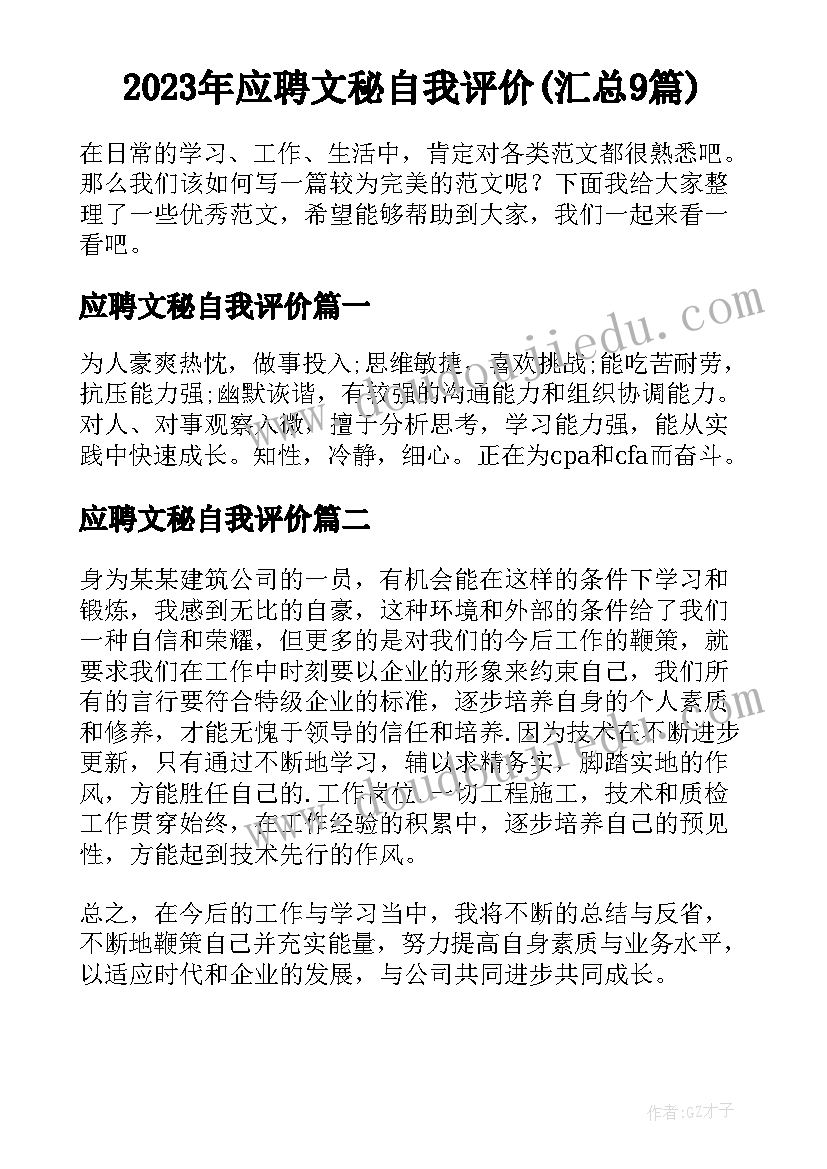 2023年应聘文秘自我评价(汇总9篇)