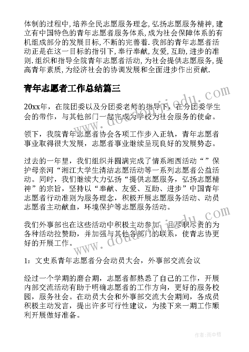 青年志愿者工作总结 青年志愿者的活动总结(优秀6篇)