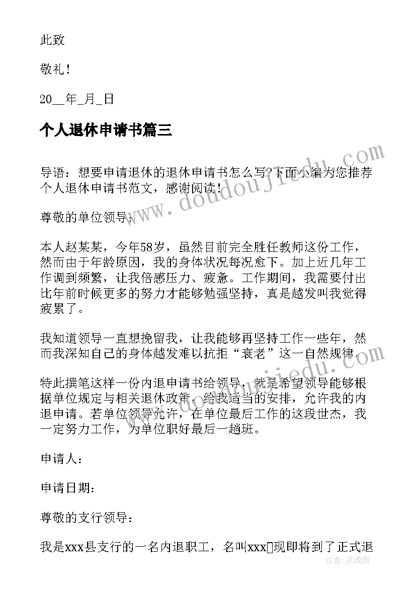 2023年个人退休申请书(汇总7篇)