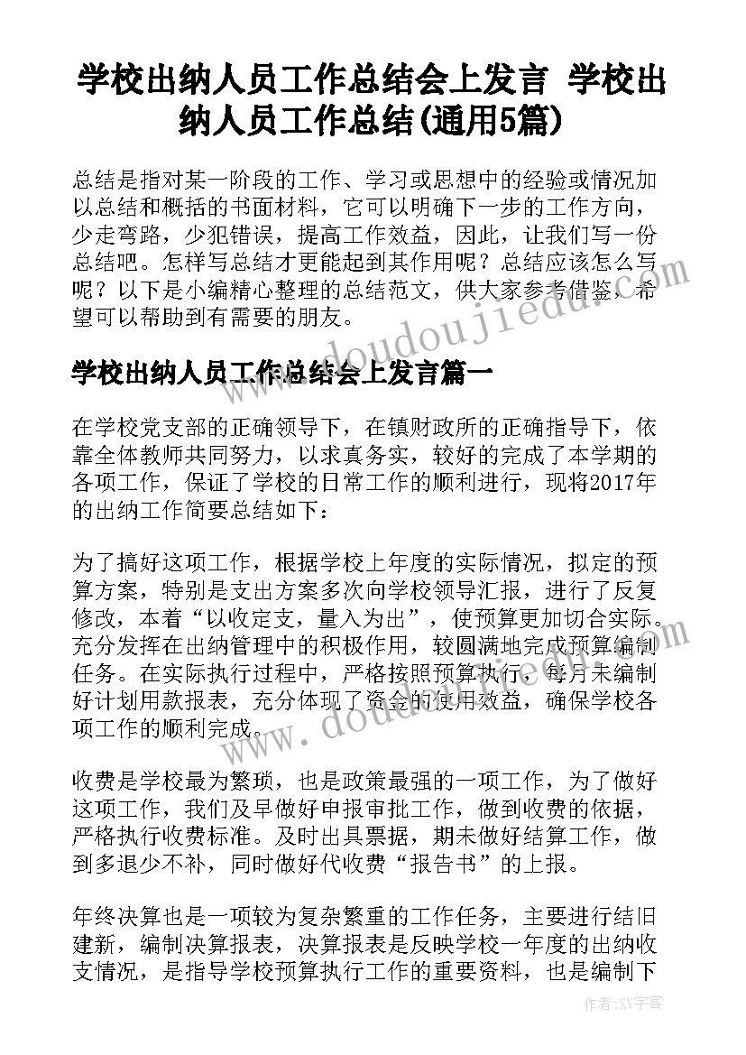 学校出纳人员工作总结会上发言 学校出纳人员工作总结(通用5篇)