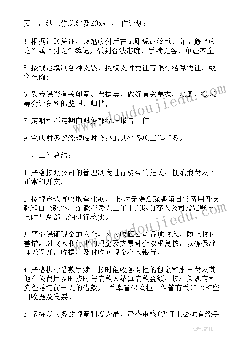 出纳个人工作总结及工作计划 出纳年终个人工作总结及工作计划(优质5篇)