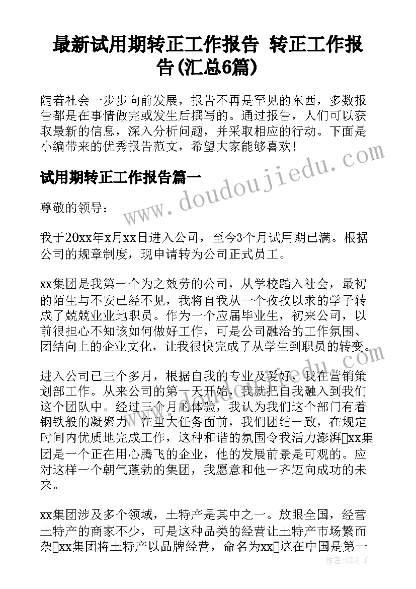 最新试用期转正工作报告 转正工作报告(汇总6篇)