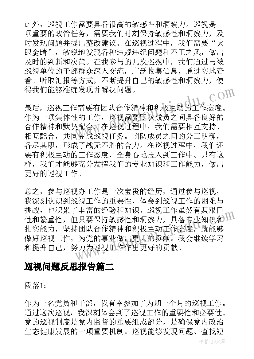 2023年巡视问题反思报告(大全10篇)