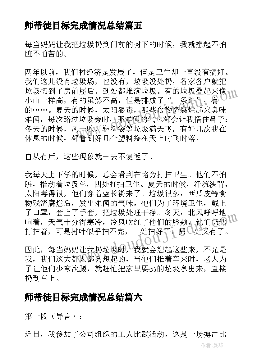 2023年师带徒目标完成情况总结(实用6篇)