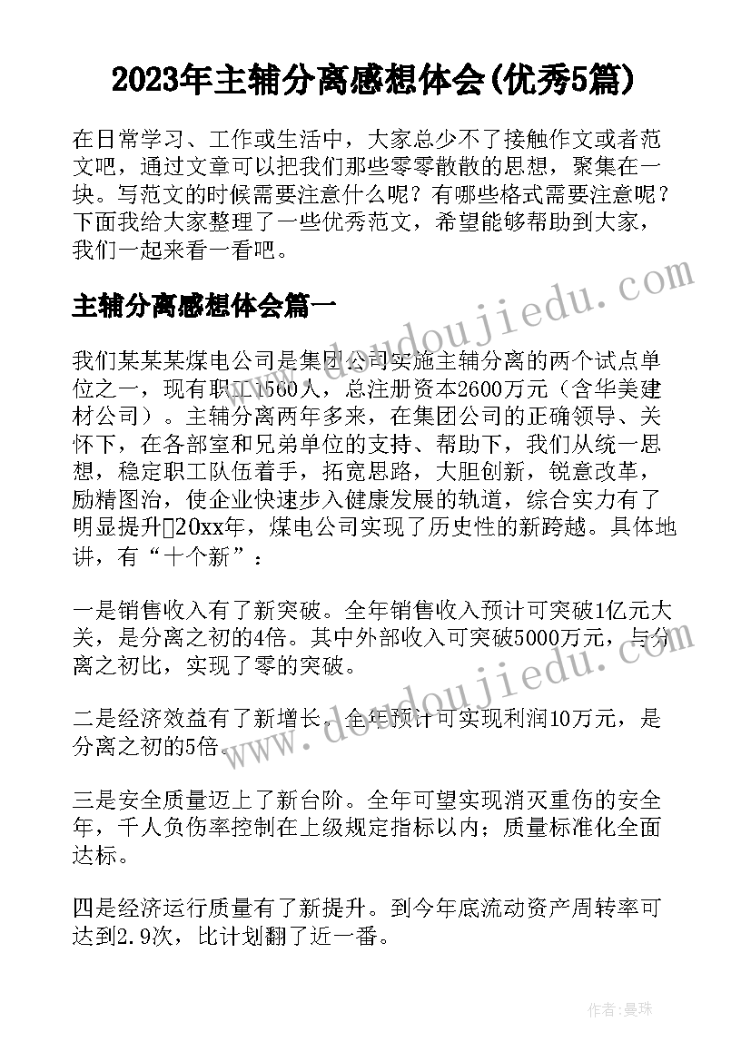 2023年主辅分离感想体会(优秀5篇)