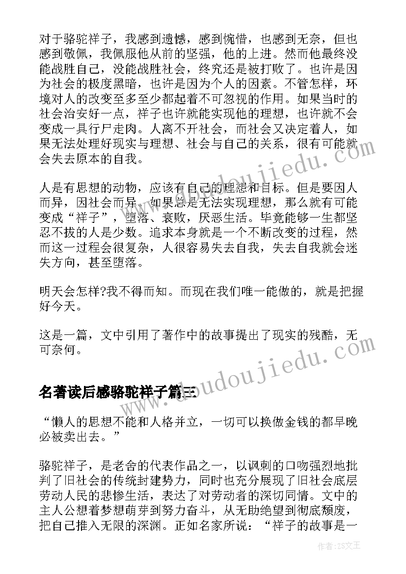 名著读后感骆驼祥子(大全5篇)