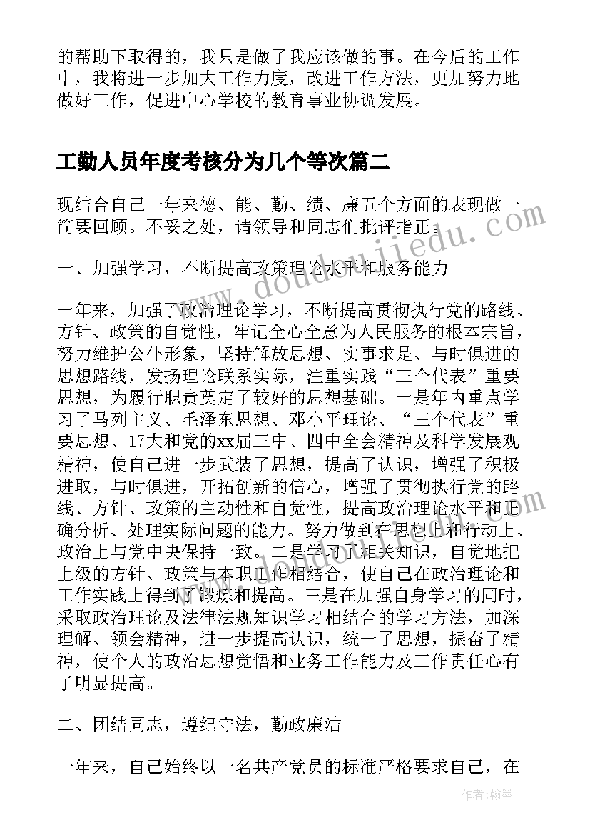 2023年工勤人员年度考核分为几个等次 工勤人员年度考核个人总结(汇总5篇)