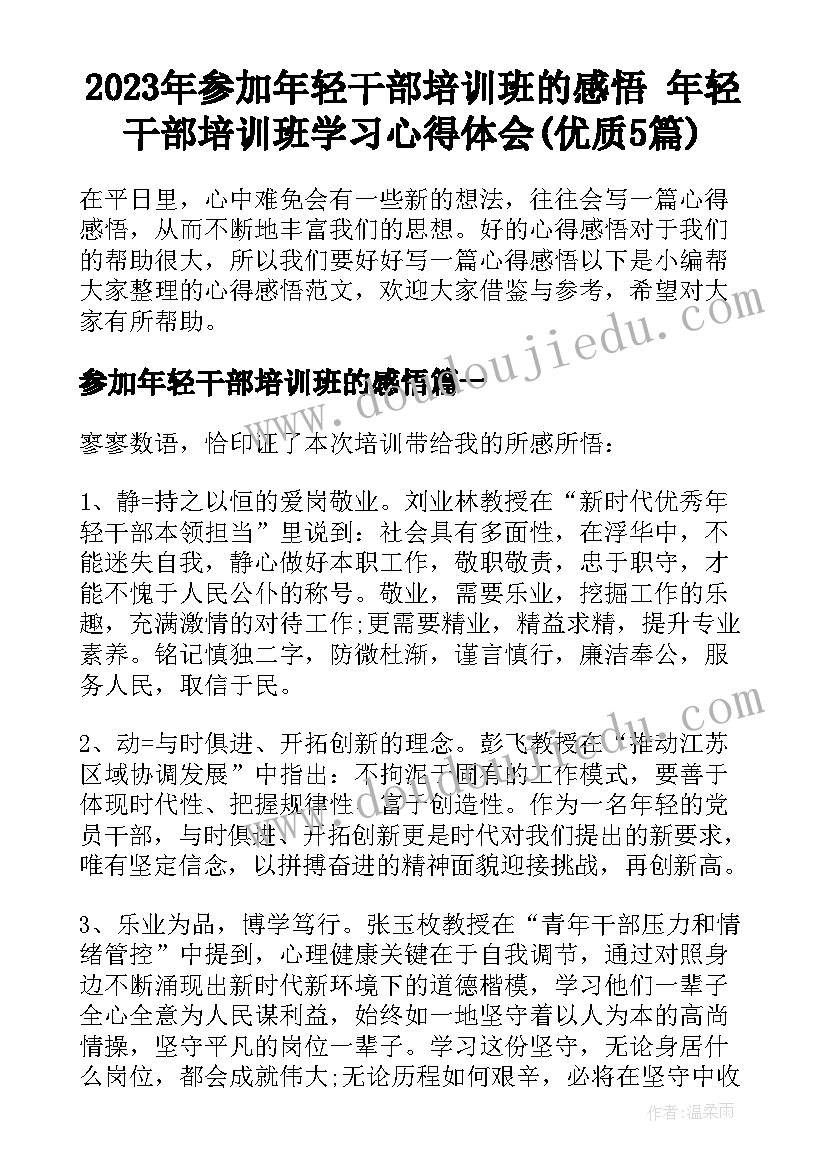 2023年参加年轻干部培训班的感悟 年轻干部培训班学习心得体会(优质5篇)