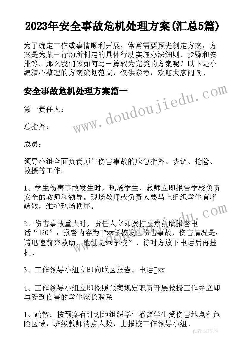 2023年安全事故危机处理方案(汇总5篇)