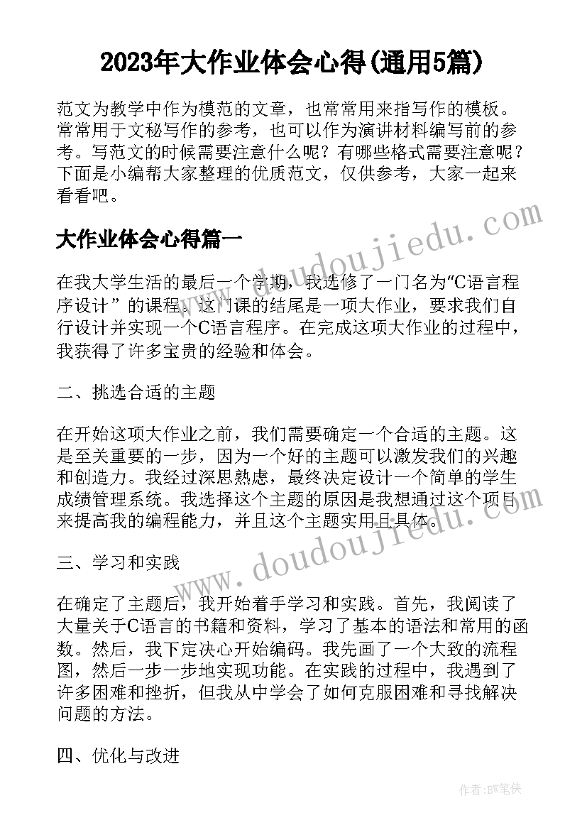 2023年大作业体会心得(通用5篇)