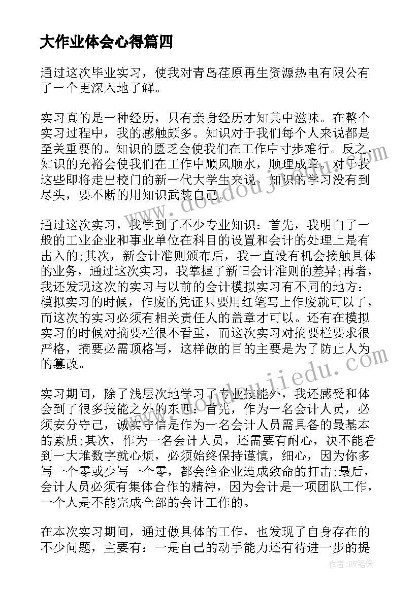 2023年大作业体会心得(通用5篇)