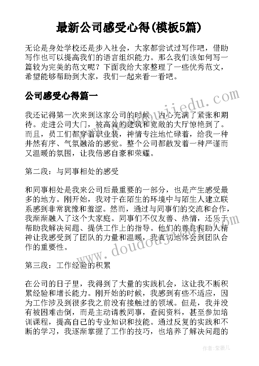 最新公司感受心得(模板5篇)