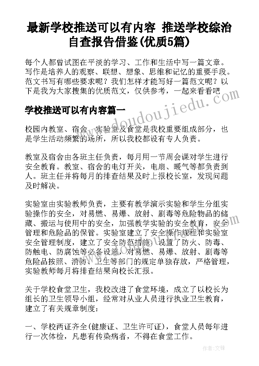 最新学校推送可以有内容 推送学校综治自查报告借鉴(优质5篇)