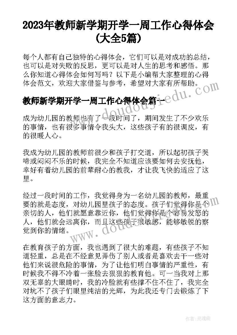 2023年教师新学期开学一周工作心得体会(大全5篇)