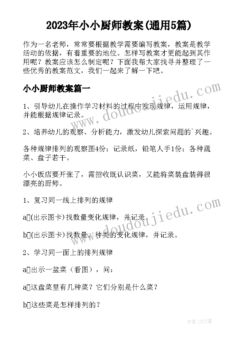 2023年小小厨师教案(通用5篇)