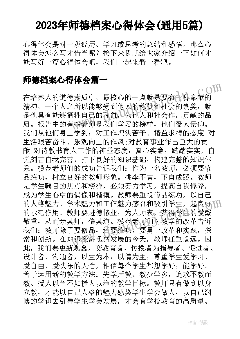 2023年师德档案心得体会(通用5篇)