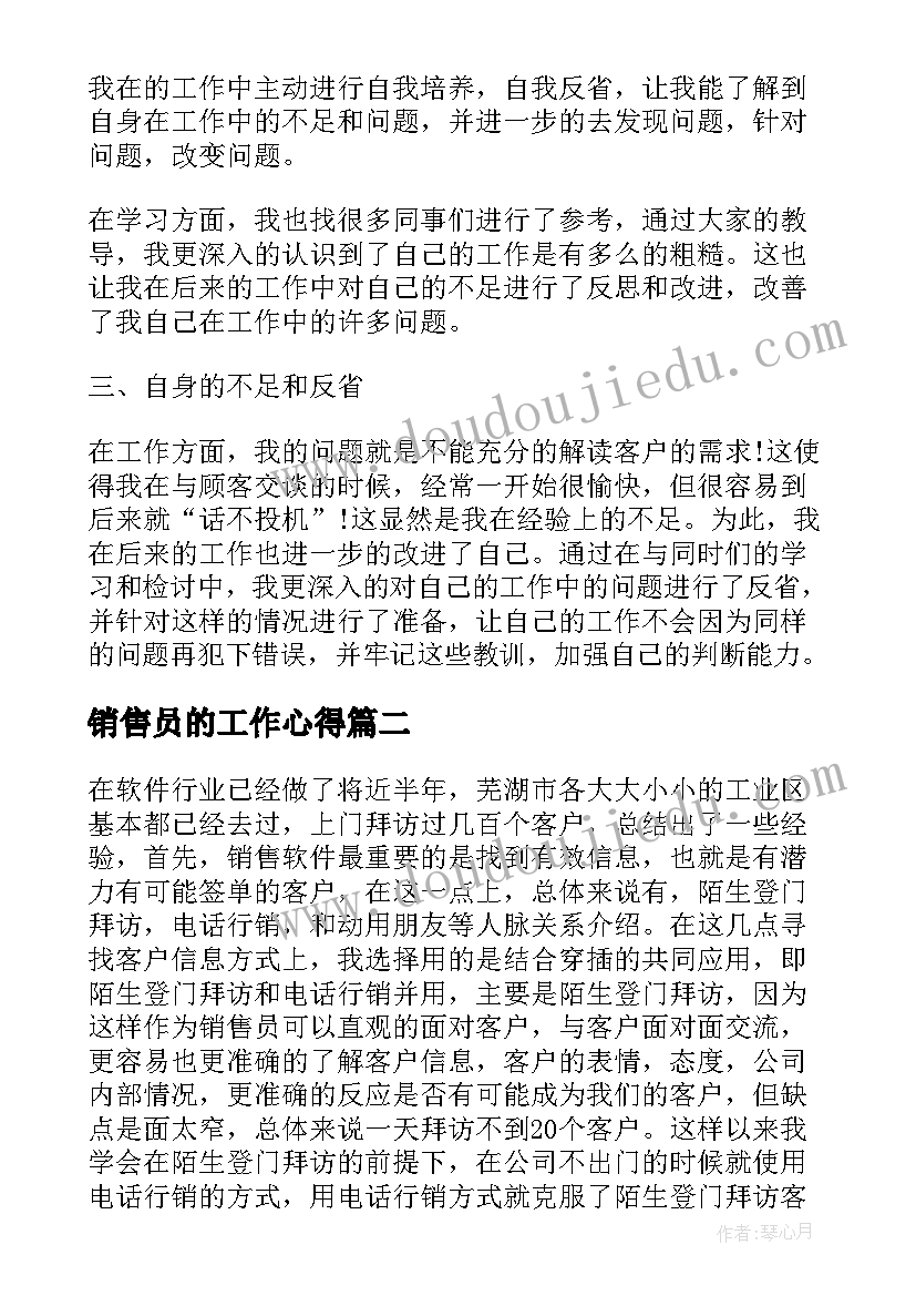 销售员的工作心得(精选5篇)