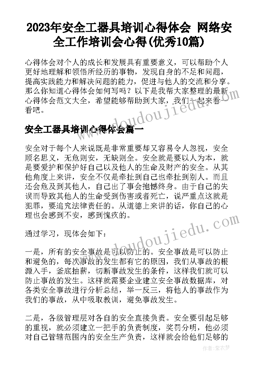 2023年安全工器具培训心得体会 网络安全工作培训会心得(优秀10篇)