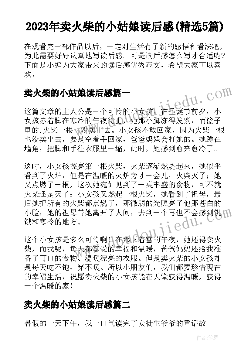 2023年卖火柴的小姑娘读后感(精选5篇)