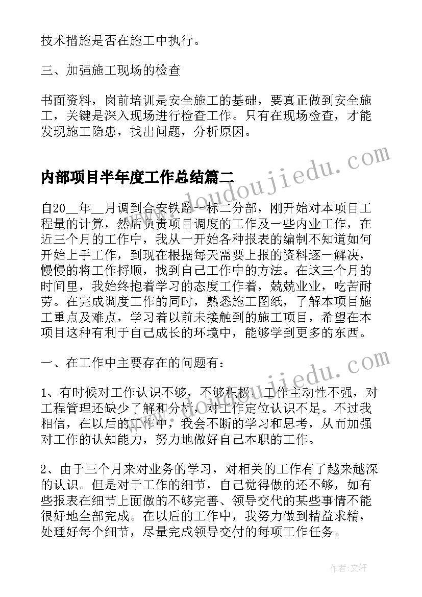 最新内部项目半年度工作总结(精选5篇)