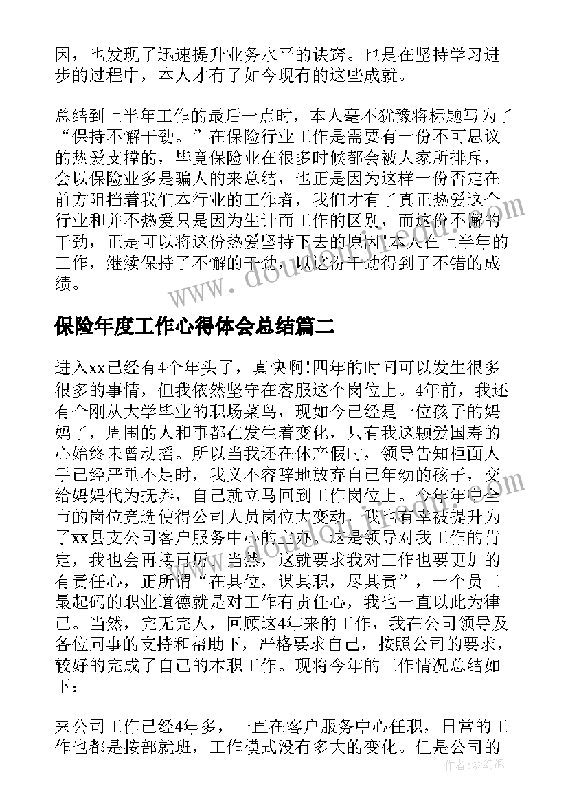 2023年保险年度工作心得体会总结(大全5篇)