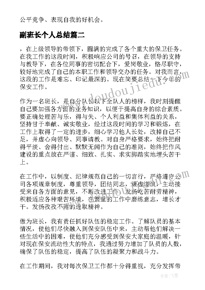 最新副班长个人总结(汇总5篇)