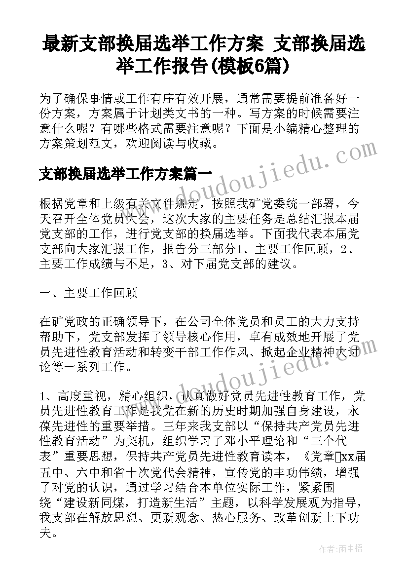 最新支部换届选举工作方案 支部换届选举工作报告(模板6篇)