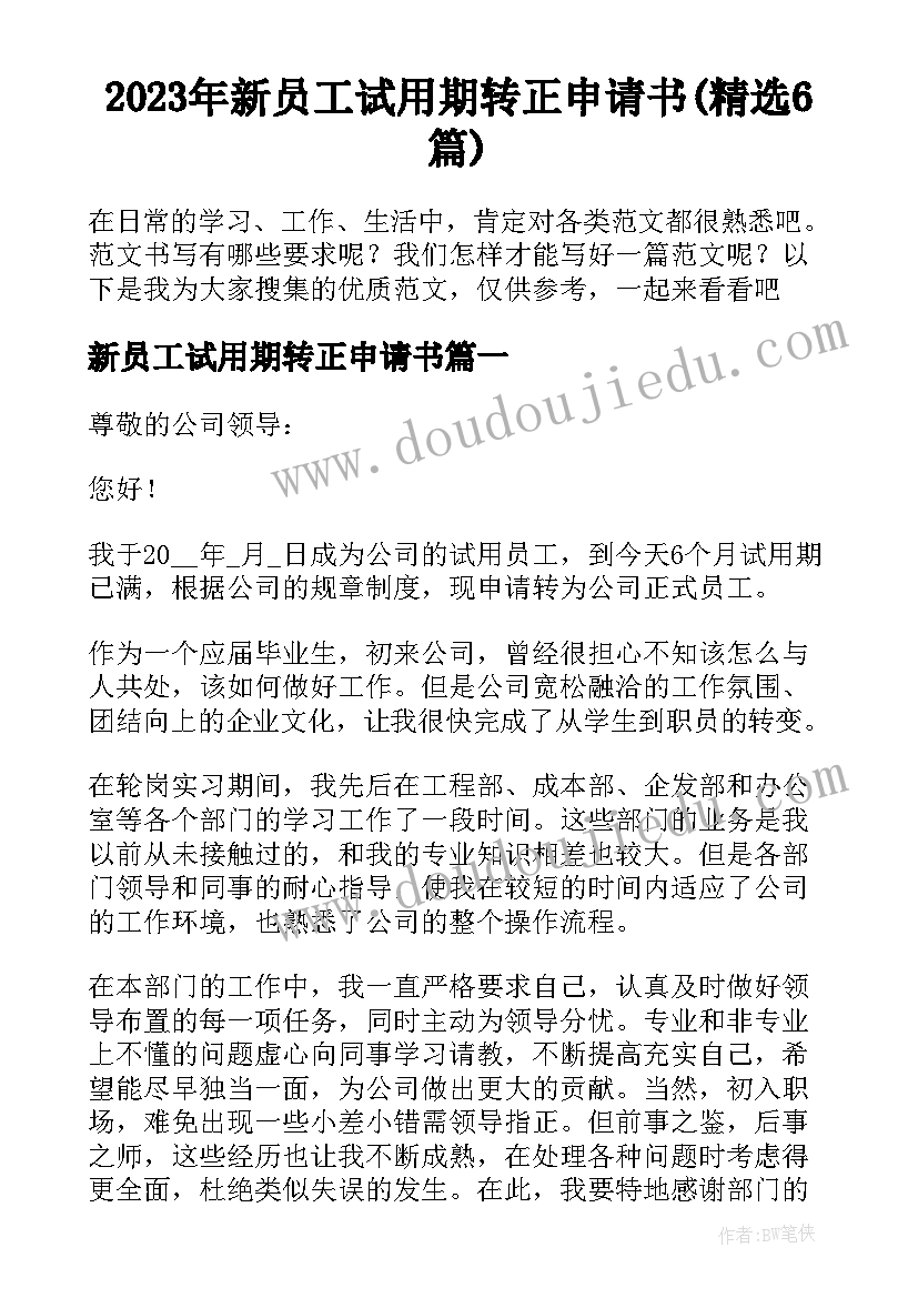 2023年新员工试用期转正申请书(精选6篇)