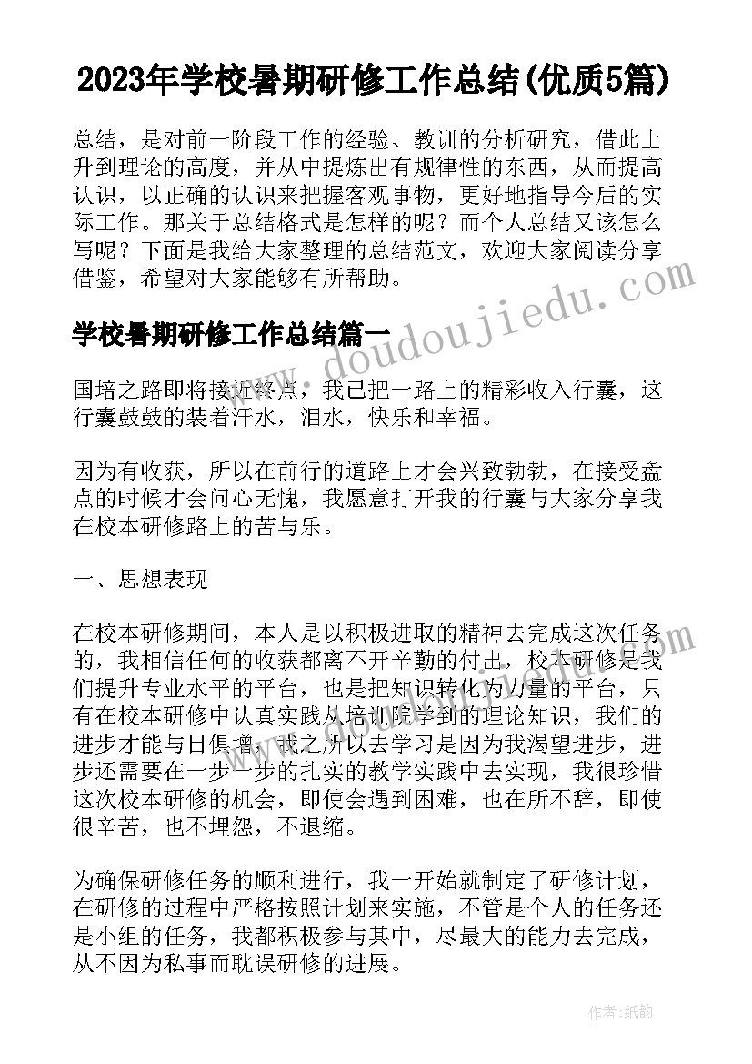 2023年学校暑期研修工作总结(优质5篇)