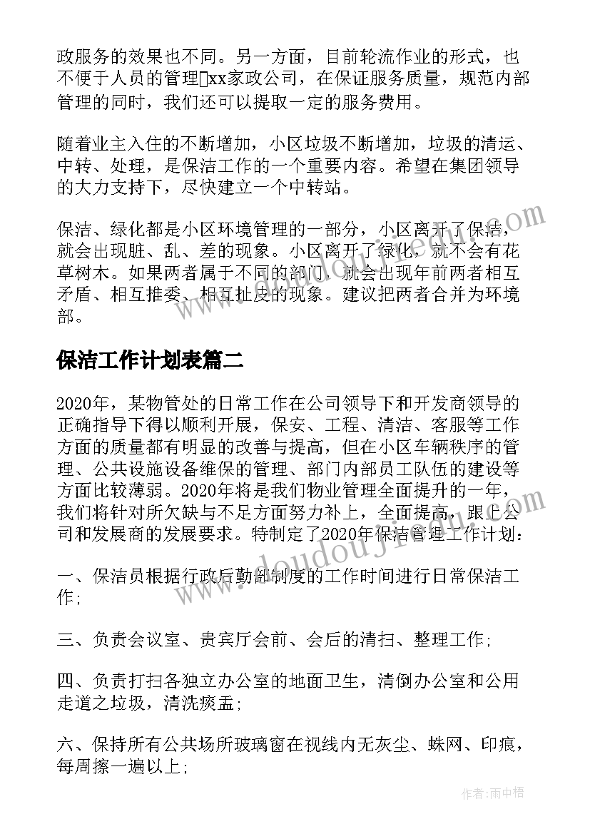 2023年保洁工作计划表(实用8篇)