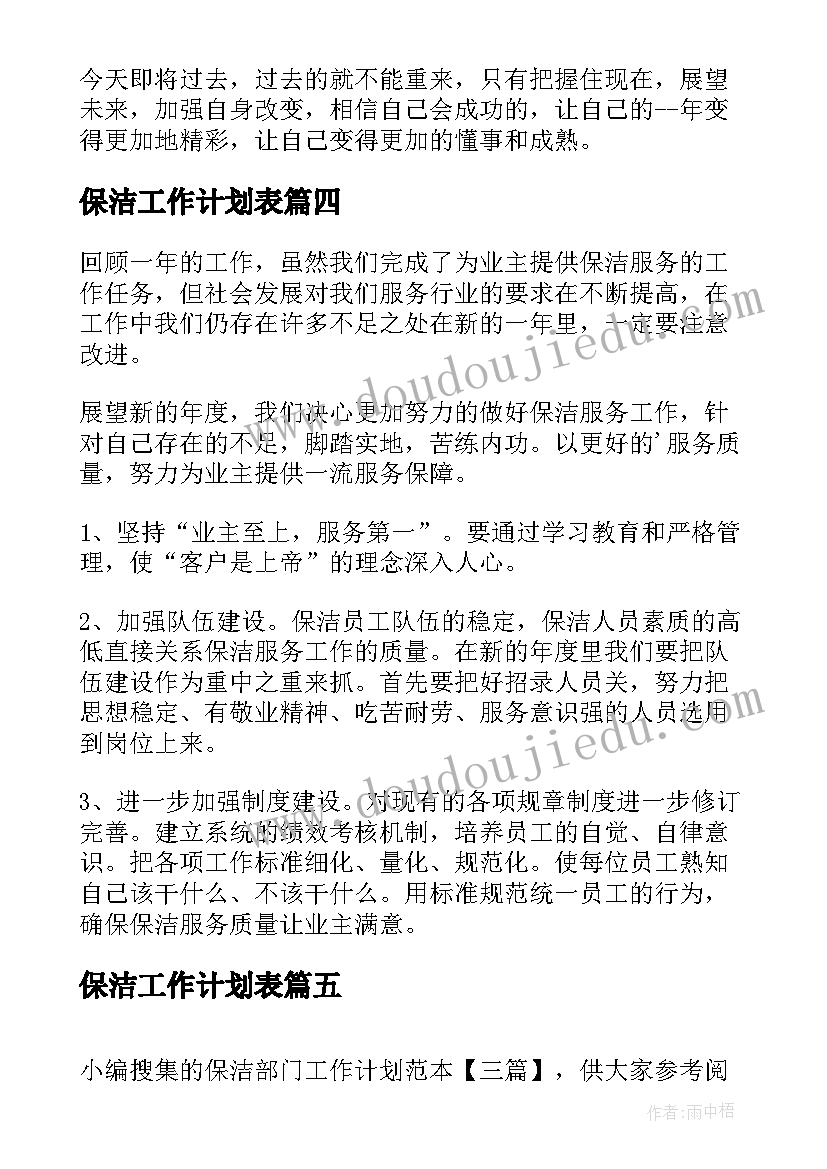 2023年保洁工作计划表(实用8篇)