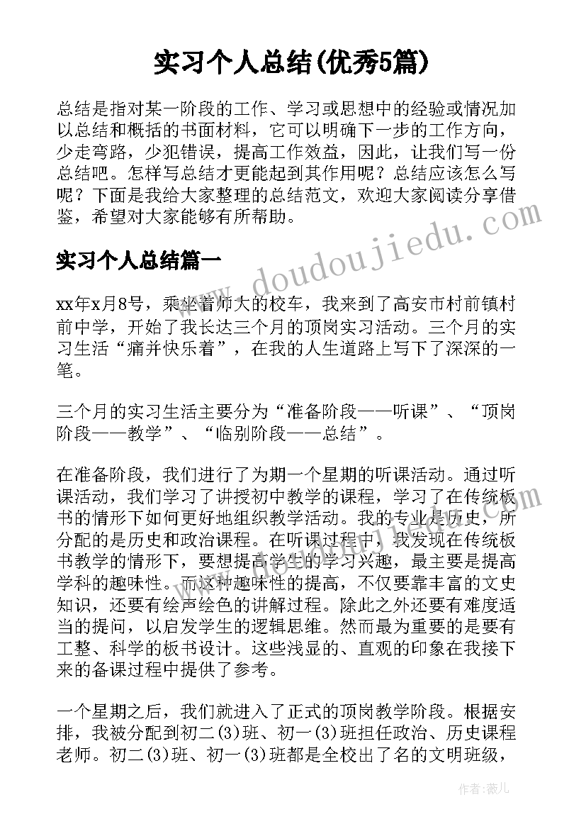 实习个人总结(优秀5篇)