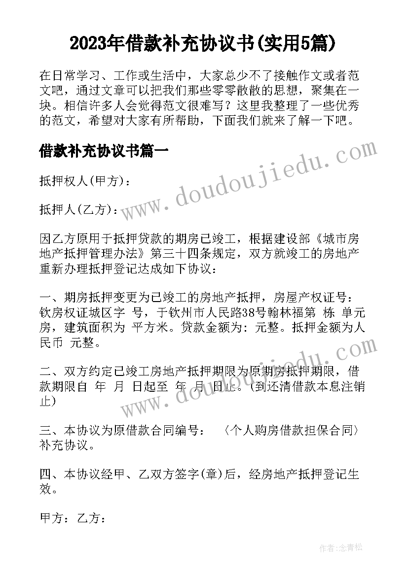 2023年借款补充协议书(实用5篇)