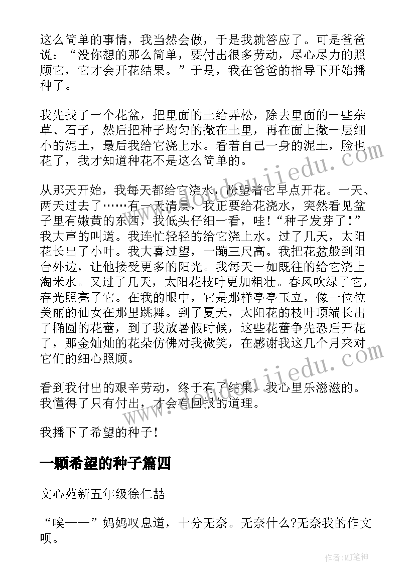 一颗希望的种子 一颗希望的种子教案(精选5篇)