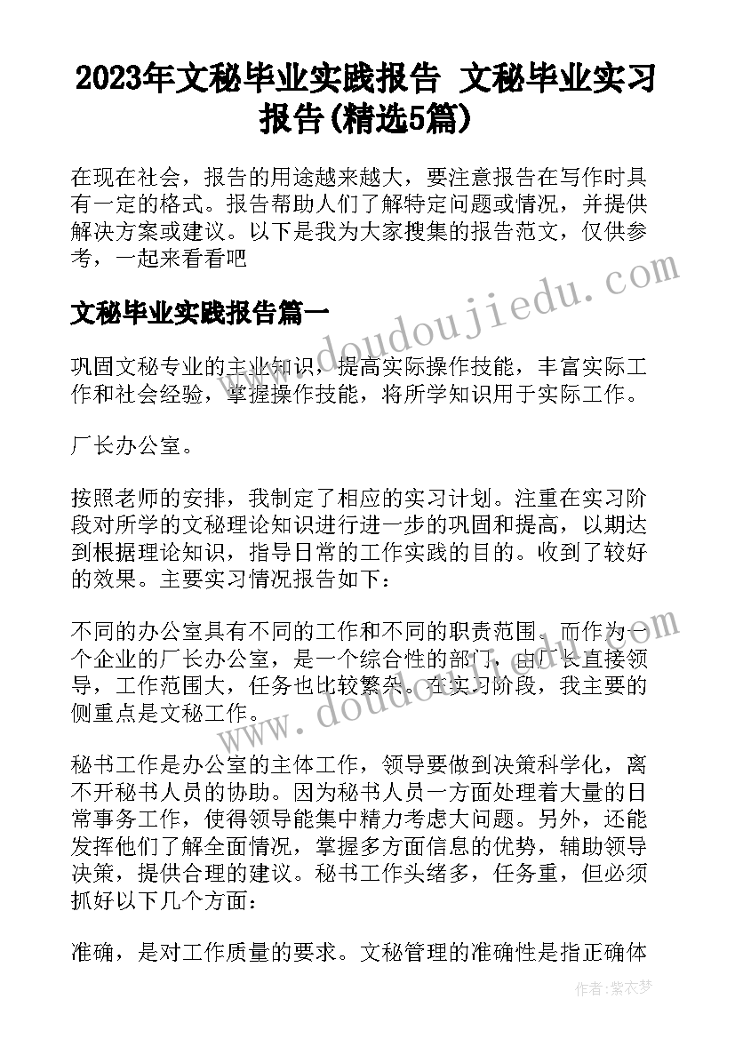 2023年文秘毕业实践报告 文秘毕业实习报告(精选5篇)