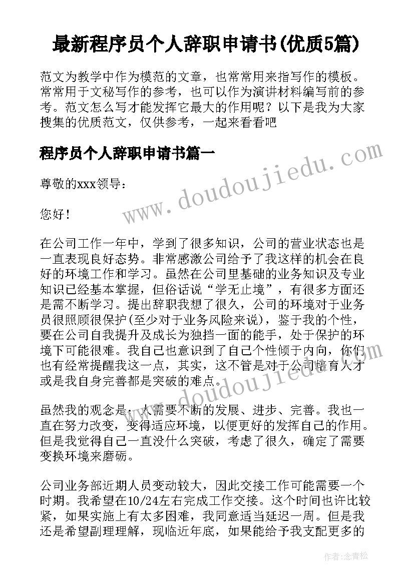 最新程序员个人辞职申请书(优质5篇)