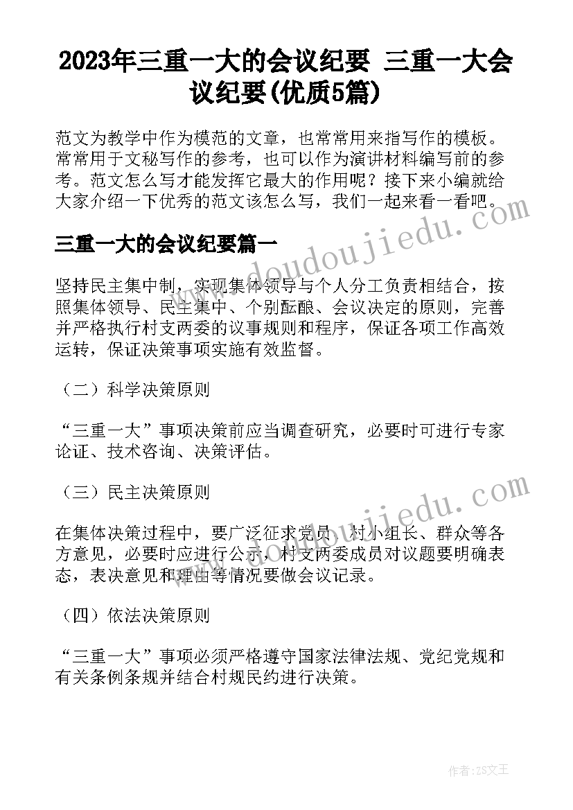 2023年三重一大的会议纪要 三重一大会议纪要(优质5篇)