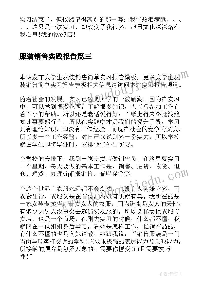 2023年服装销售实践报告(优秀5篇)