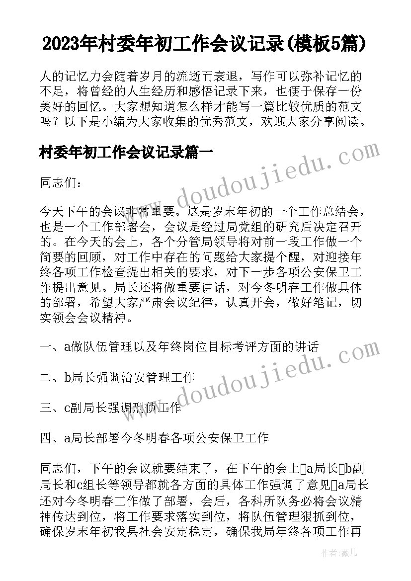 2023年村委年初工作会议记录(模板5篇)