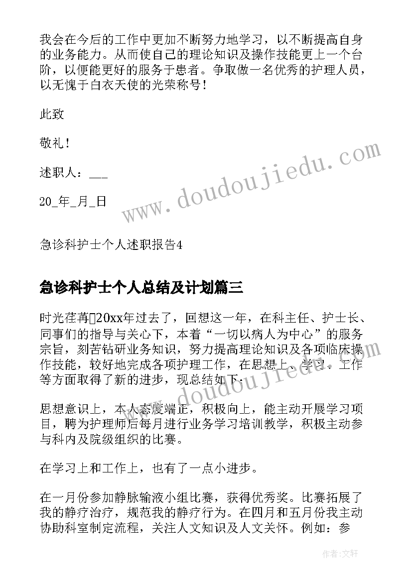 2023年急诊科护士个人总结及计划(大全10篇)