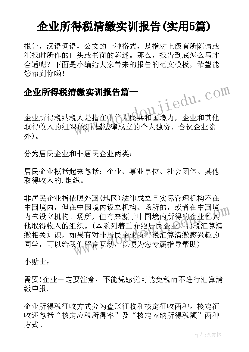 企业所得税清缴实训报告(实用5篇)