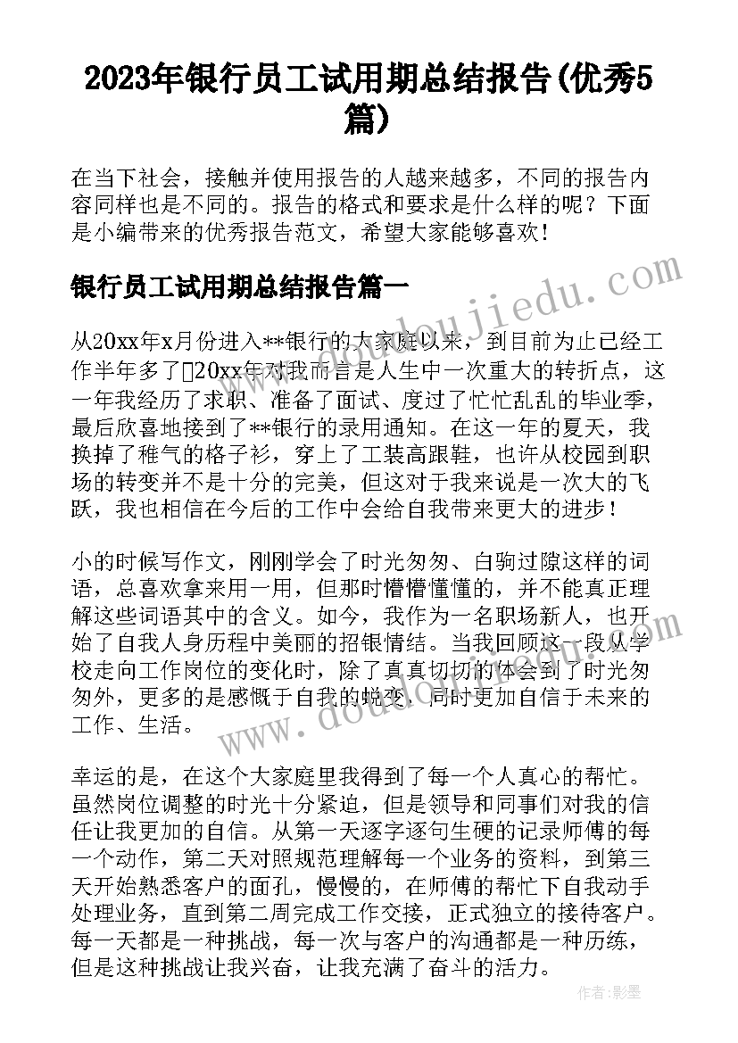 2023年银行员工试用期总结报告(优秀5篇)